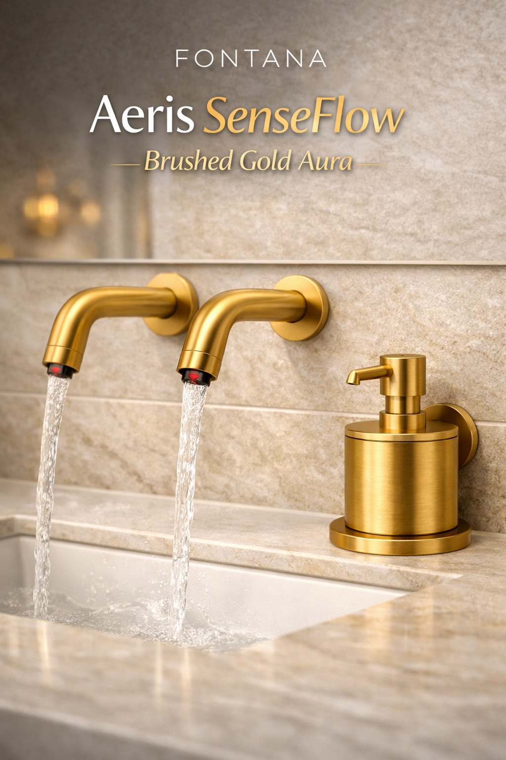 Fontana Aeris SenseFlow Brushed Gold Aura touchless faucet